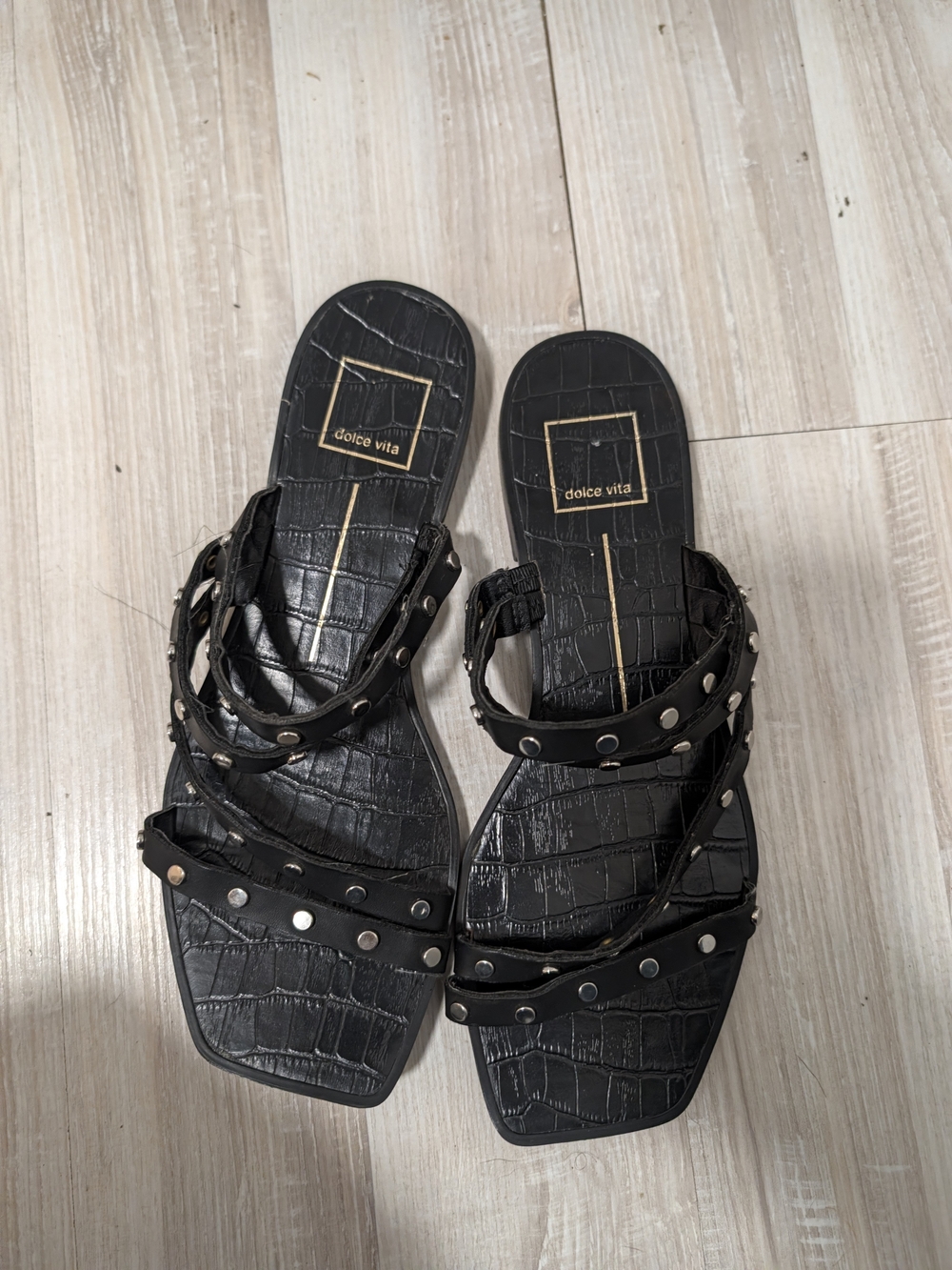 Dolce Vita Black Studded Strappy Flat Sandals